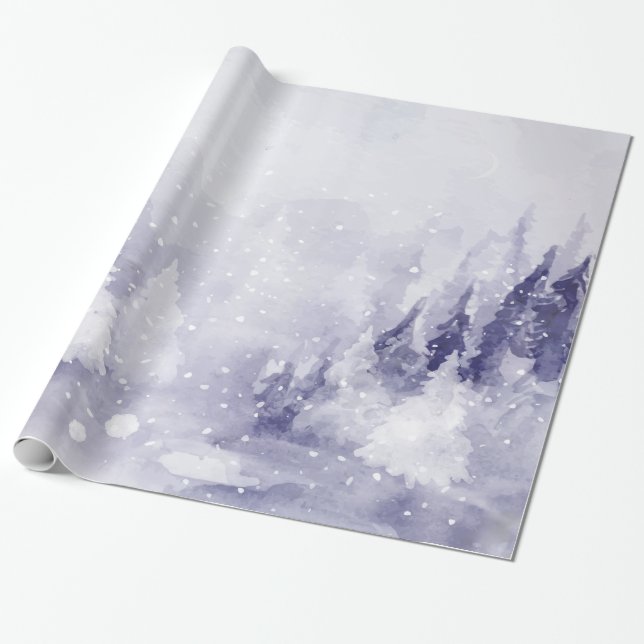 Papel De Regalo Nieve violeta en el paisaje invernal (Desenrollado)