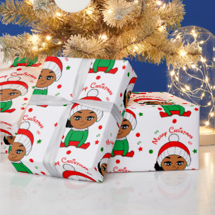 Papel De Regalo Niña afroamericana acecha a Navidades afroamerican
