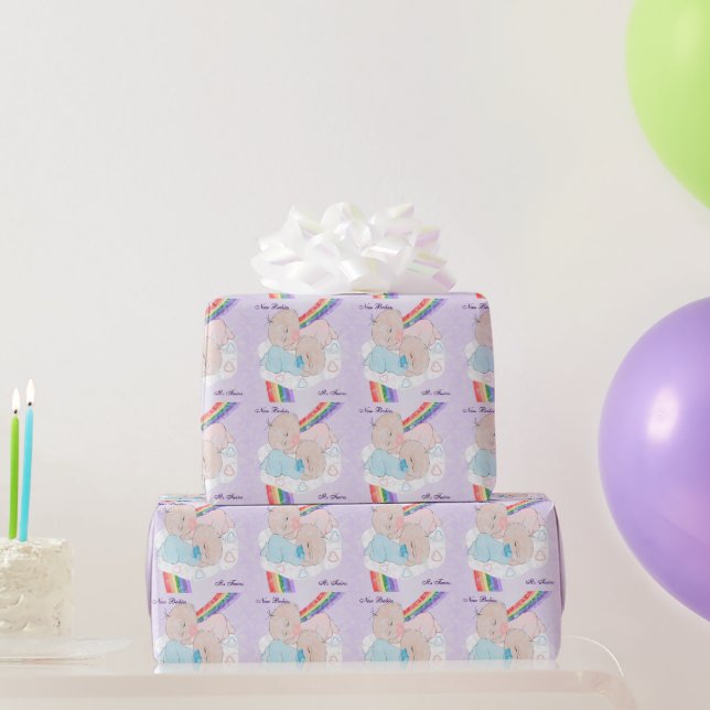 Papel De Regalo Niña Bebé Arcoíris y Gemelos Niño (Regalos de fiesta)