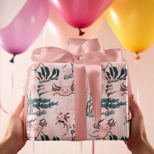 Papel De Regalo Niña bebé Axolotea submarina rosa y verde de Rubor