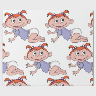 Papel De Regalo Niña Bebé Dibujos Animados Gateando Cabello Rojo L