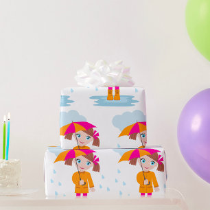 Papel De Regalo Niña con Paraguas en Día Lluvioso Infantil
