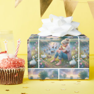 Papel De Regalo Niña Con Patos