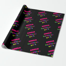 Papel De Regalo Niña de cumpleaños con arcoiris personalizado