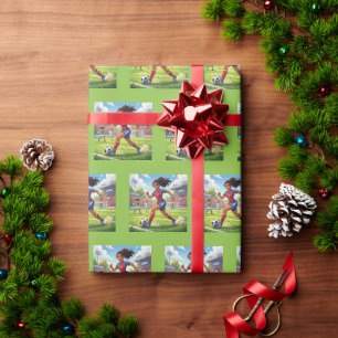Papel De Regalo Niña de dibujos animados linda jugando fútbol