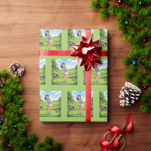 Papel De Regalo Niña de dibujos animados linda jugando golf
