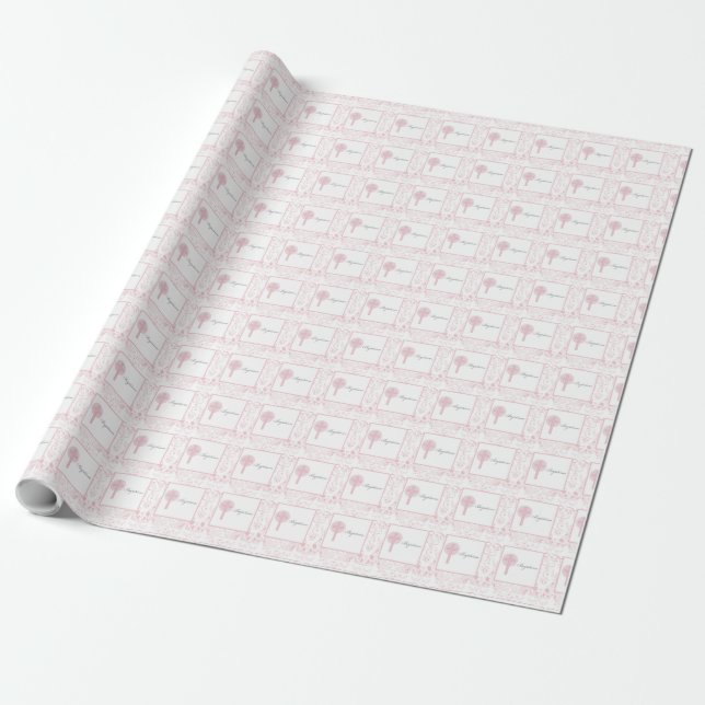 Papel De Regalo Niña de Encaje Rosa Bautizo (Desenrollado)