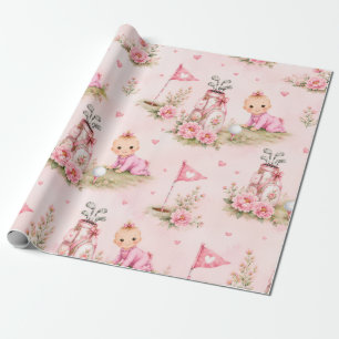 Papel De Regalo Niña de golf bebé para baby shower en rosa