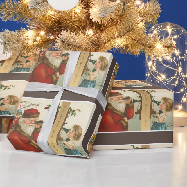 Papel De Regalo Niña de la época de los 1910 llama a Santa Navidad (Vacaciones)