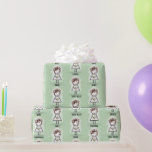 Papel De Regalo Niña de matrimonio en zapatillas de deporte en ver<br><div class="desc">Chica de palos en zapatillas de deporte,  velo de novia blanco,  vestido de encaje,  pelo,  collar de perlas y sosteniendo un ramo de margarita para una ducha de novia en verde. Se puede cambiar el color de fondo.</div>