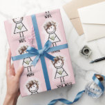 Papel De Regalo Niña de novia palo en zapatillas de deporte rosa<br><div class="desc">Chica de palos en zapatillas de deporte,  velo de novia blanco,  vestido de encaje,  pelo,  collar de perlas,  y sosteniendo un ramo de margarita para una ducha de novia en rosa. Se puede cambiar el color de fondo.</div>