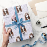 Papel De Regalo Niña de novias con zapatillas en el corazón<br><div class="desc">Chica de palos en zapatillas de deporte,  velo de novia blanco,  vestido de encaje,  cabello,  collar de perlas y sosteniendo un ramo de margarita para una ducha de novia en corazones morados.</div>