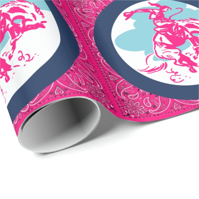 Papel De Regalo Niña De Rodeo Occidental En Caballo Maldito (Esquina del rollo)