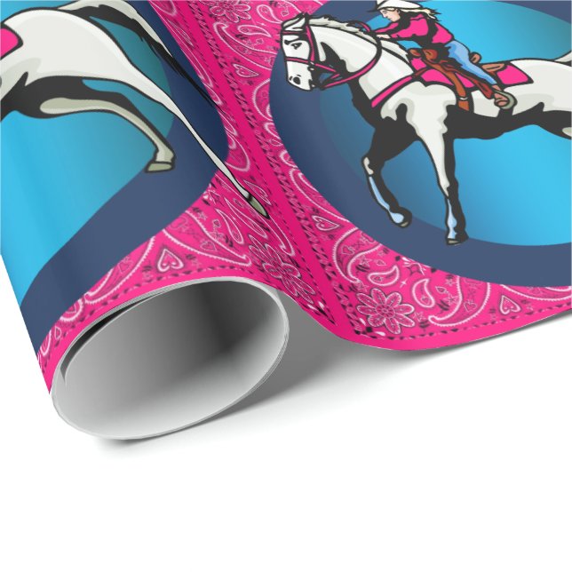 Papel De Regalo Niña De Rodeo Occidental En Carrera De Caballos (Esquina del rollo)