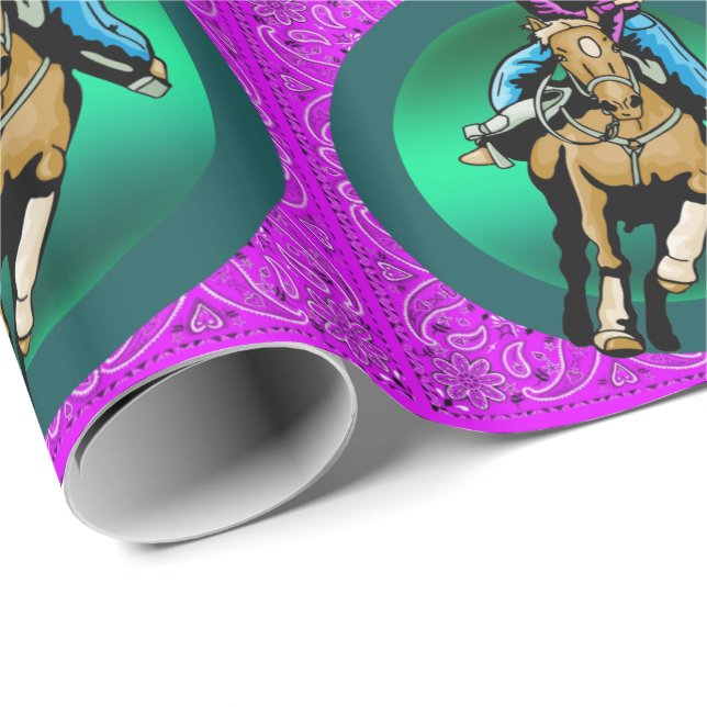 Papel De Regalo Niña De Rodeo Occidental En Carrera De Caballos (Esquina del rollo)