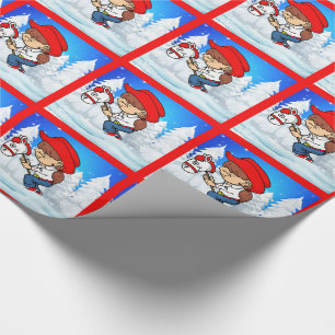Papel De Regalo Niña De Vaquera Occidental En La Escena De Inviern