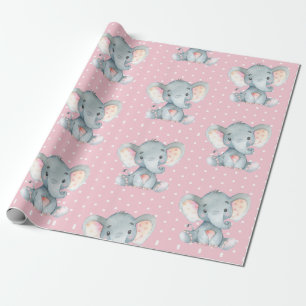 Papel De Regalo Niña elefante rosada y gris