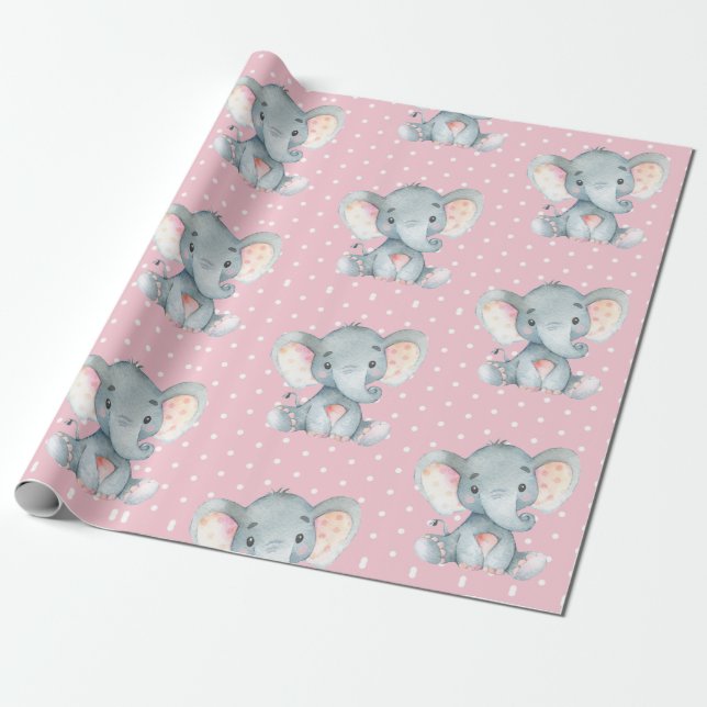 Papel De Regalo Niña elefante rosada y gris (Desenrollado)