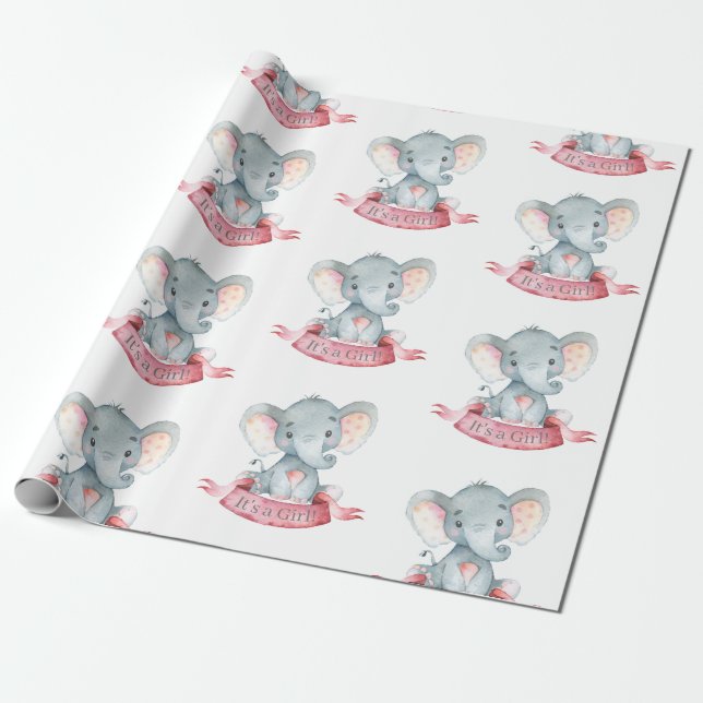 Papel De Regalo Niña elefante rosada y gris (Desenrollado)