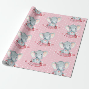 Papel De Regalo Niña elefante rosada y gris