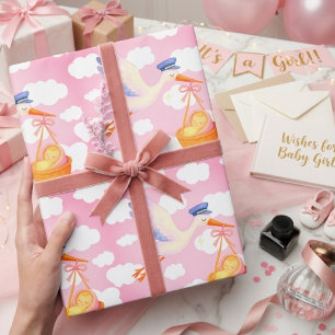 Papel de Regalo Niña Entrega de Cigüeña Rosa Lindo