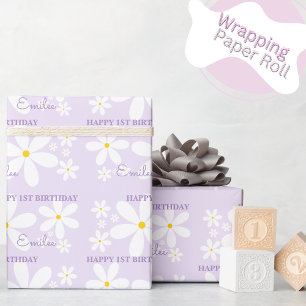Papel De Regalo Niña Flor de Margarita (Púrpura)