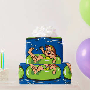 Papel De Regalo Niña Flotando en Tubo de Piscina