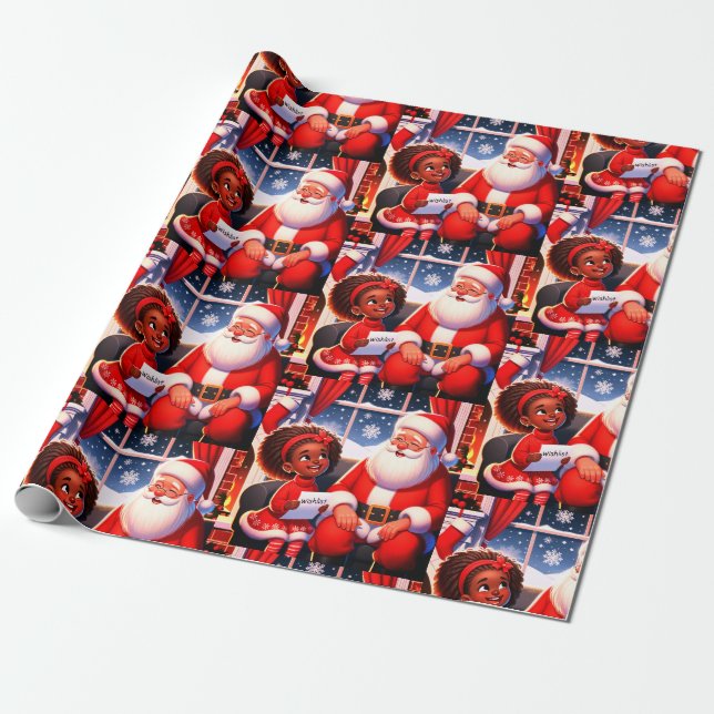 Papel De Regalo Niña hablando con Santa (Desenrollado)