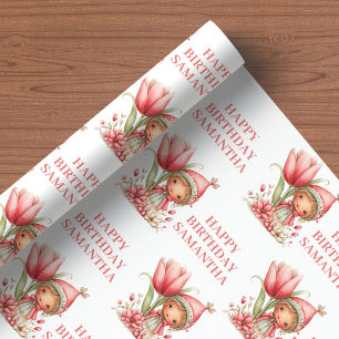 Papel De Regalo Niña Hada Caprichosa Cumpleaños 4 Pastel Rosa