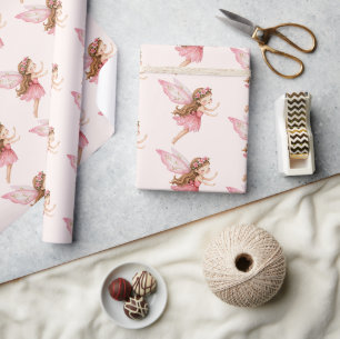 Papel De Regalo Niña Hada Encantadora con Vestido Rosa Caprichosa