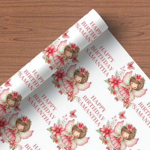 Papel De Regalo Niña Hada Juguetona Rubor Floral Cumpleaños Envolt