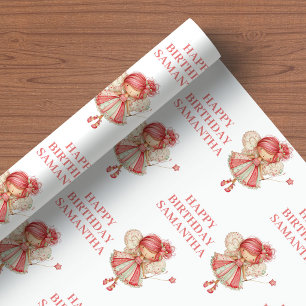 Papel De Regalo Niña Hada Linda Rubor Floral Cumpleaños Envoltura