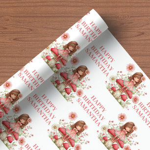 Papel De Regalo Niña Hada Rosa Embalaje de Cumpleaños Floral Capri