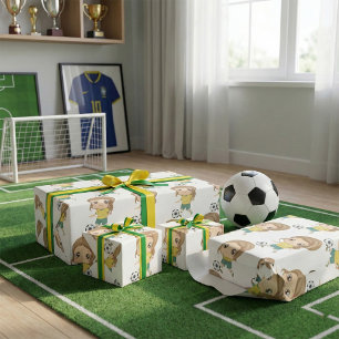 Papel De Regalo Niña jugando fútbol Deportes infantiles adorables