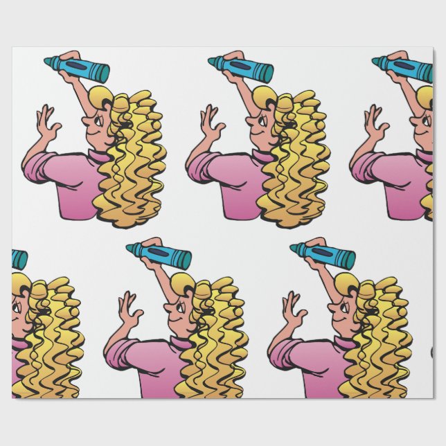 Papel De Regalo Niña Juguetona con Crayón (Superficie plana)