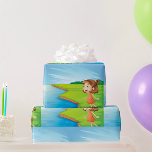Papel De Regalo Niña junto al paisaje natural del río
