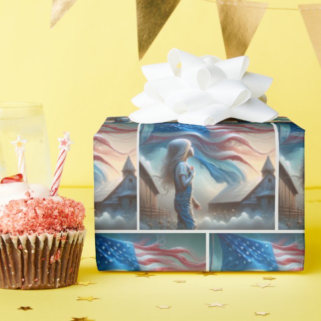 Papel De Regalo Niña Patriótica En Campo De Algodón (Fiesta de cumpleaños )