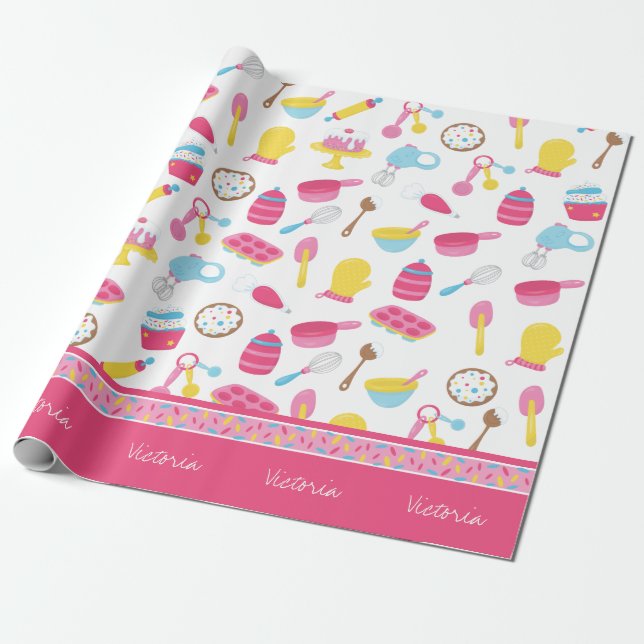Papel De Regalo Niña pequeña Baker Modelo de cocina rosa Chica Niñ (Desenrollado)