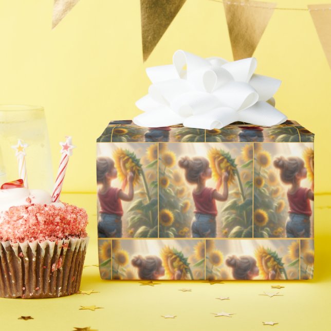 Papel De Regalo Niña Pequeña Con Girasol (Fiesta de cumpleaños )