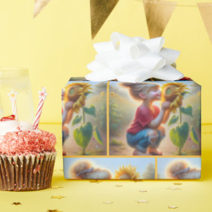 Papel De Regalo Niña Pequeña Con Girasol