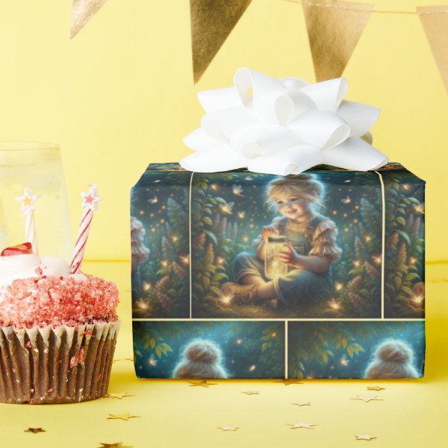 Papel De Regalo Niña Pequeña Con Luciérnagas En Jar (Fiesta de cumpleaños )