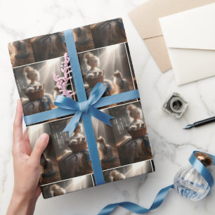 Papel De Regalo Niña Pequeña Con Una Cesta De Gatitos