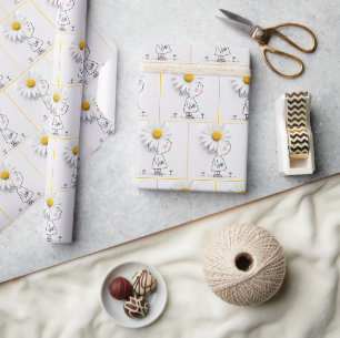 Papel De Regalo Niña pequeña con una margarita blanca en la cabeza