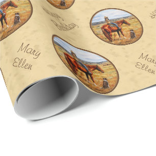 Papel De Regalo Niña pequeña de vaca en amarillo de caballo de gan