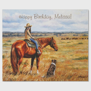 Papel De Regalo Niña pequeña en caballo de ganado