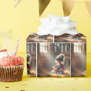 Papel De Regalo Niña Pequeña En El Barn Con Calf