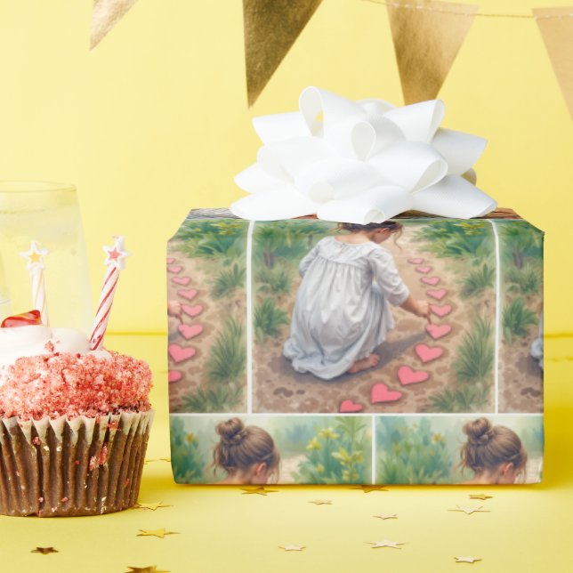 Papel De Regalo Niña pequeña haciendo un camino de jardín cardíaco (Fiesta de cumpleaños )