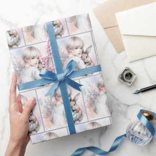 Papel De Regalo Niña pequeña sostiene a un conejo Mascota
