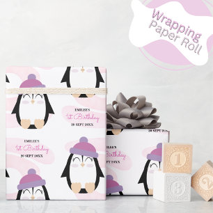 Papel De Regalo Niña Pingüino