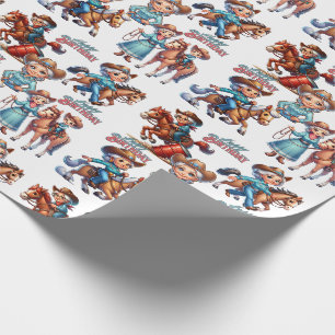 Papel De Regalo Niña rodeo occidental con caballos y niños Nacida